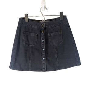 Brandy Melville Black A-Line Denim Skirt Women Front Snap Casual Jean Skirt 26